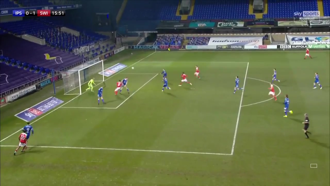 ENG L1 Ipswich Town Vs Swindon Town Diallang Jaiyesimi Goal in 18 min, Score 0:1