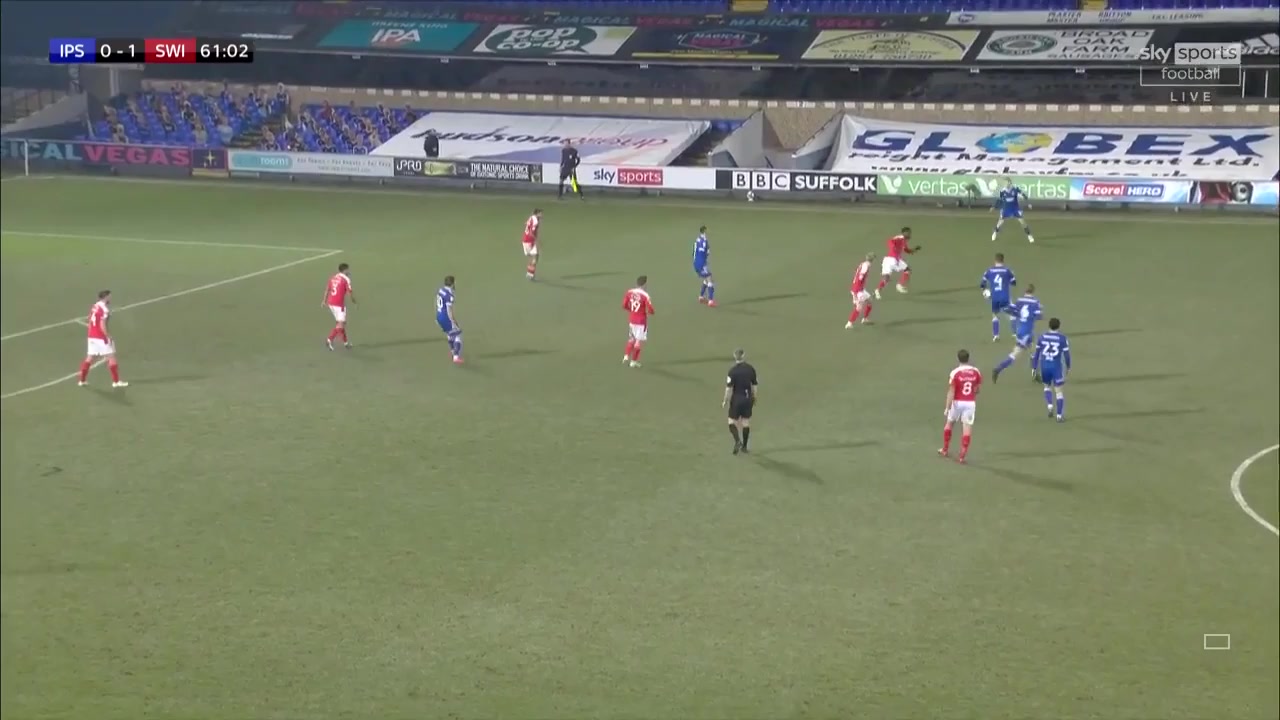 ENG L1 Ipswich Town Vs Swindon Town James Norwood Goal in 61 min, Score 1:1