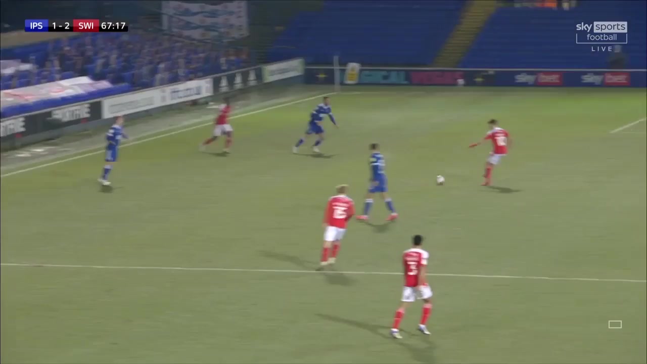 ENG L1 Ipswich Town Vs Swindon Town Scott Twine Goal in 67 min, Score 1:2