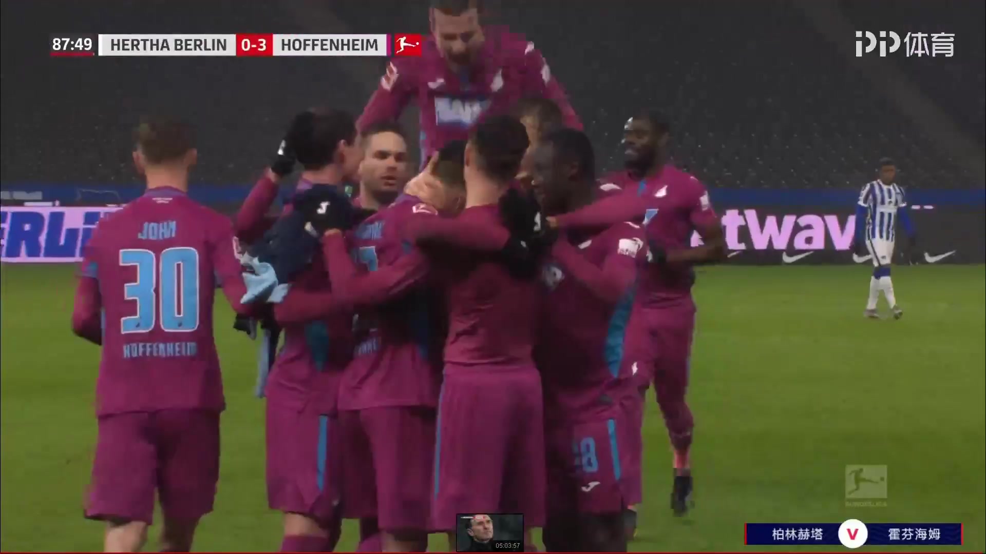 Bundesliga Hertha Berlin Vs TSG Hoffenheim 88 phút Andrej KramaricVào, ghi bàn 0:3