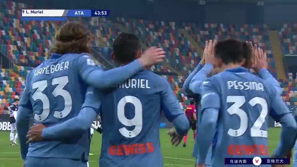 Serie A Udinese Vs Atalanta 43 phút Luis Fernando Muriel FrutoVào, ghi bàn 1:1