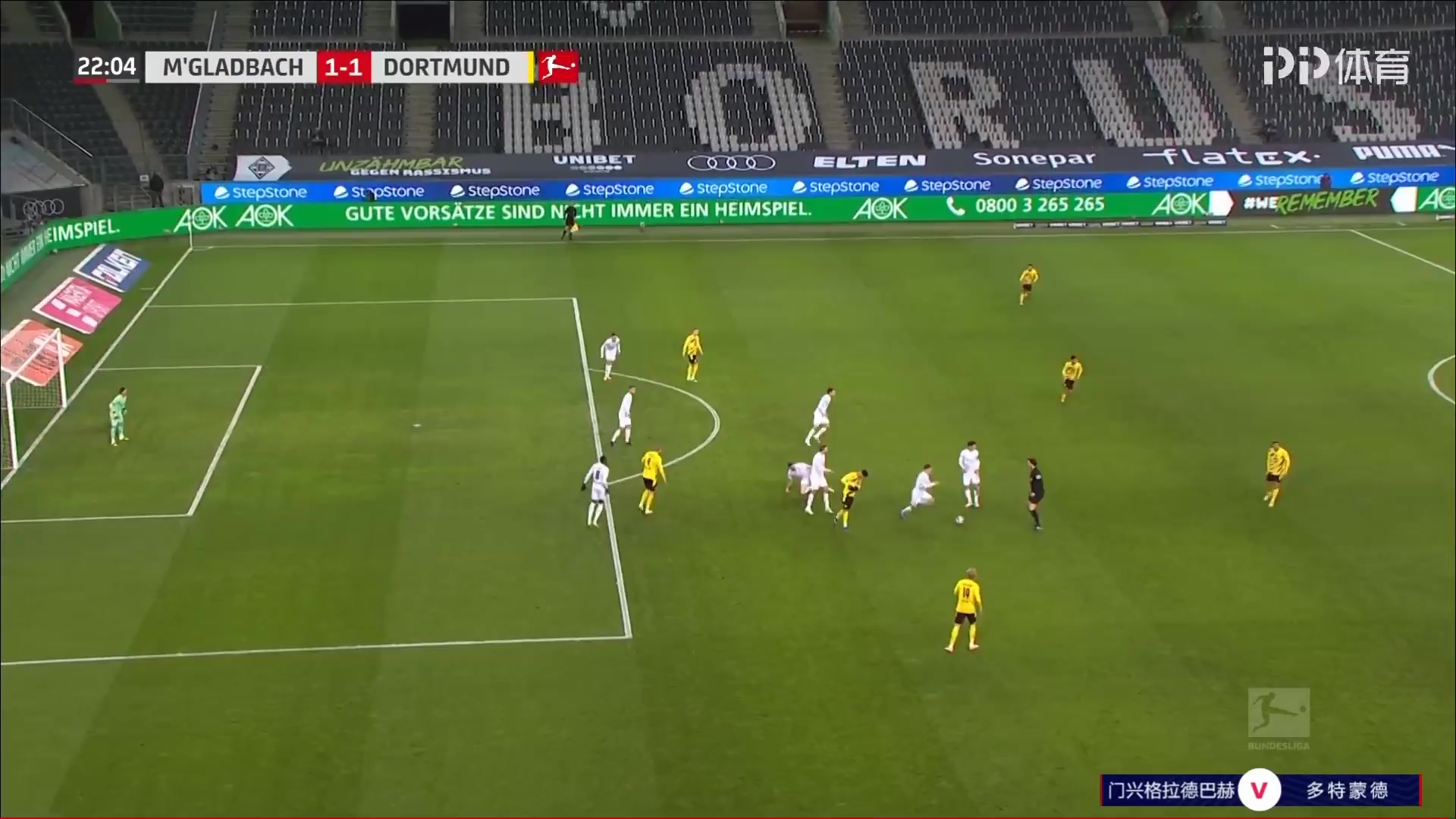 Bundesliga Borussia Monchengladbach Vs Borussia Dortmund 21 phút Erling HaalandVào, ghi bàn 1:1