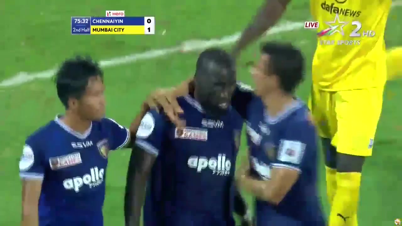 ISL Chennai Titans Vs Mumbai City Esmael Goncalves,Isma Goal in 75 min, Score 1:1