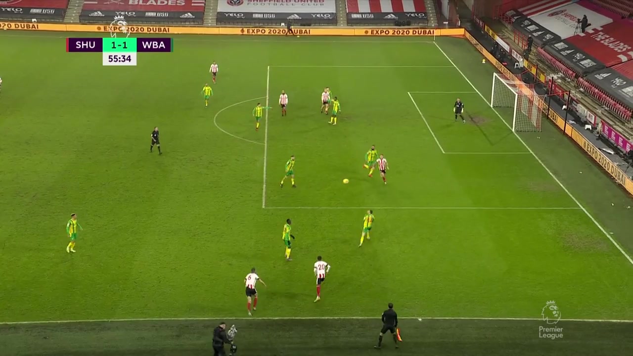 36 Sheffield United Vs West Bromwich(WBA) 55 skor gol Jayden Bogle, skor 1:1