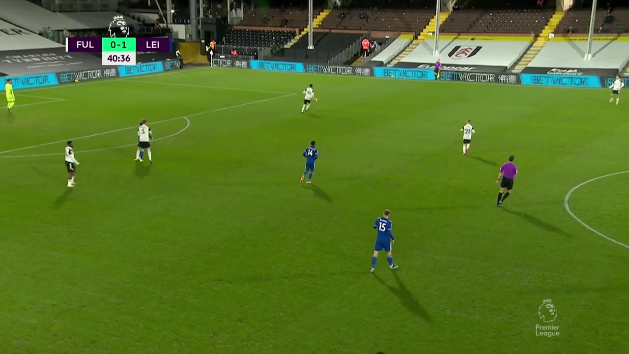 EPL Fulham Vs Leicester City  Goal in 37 min, Score 0:1