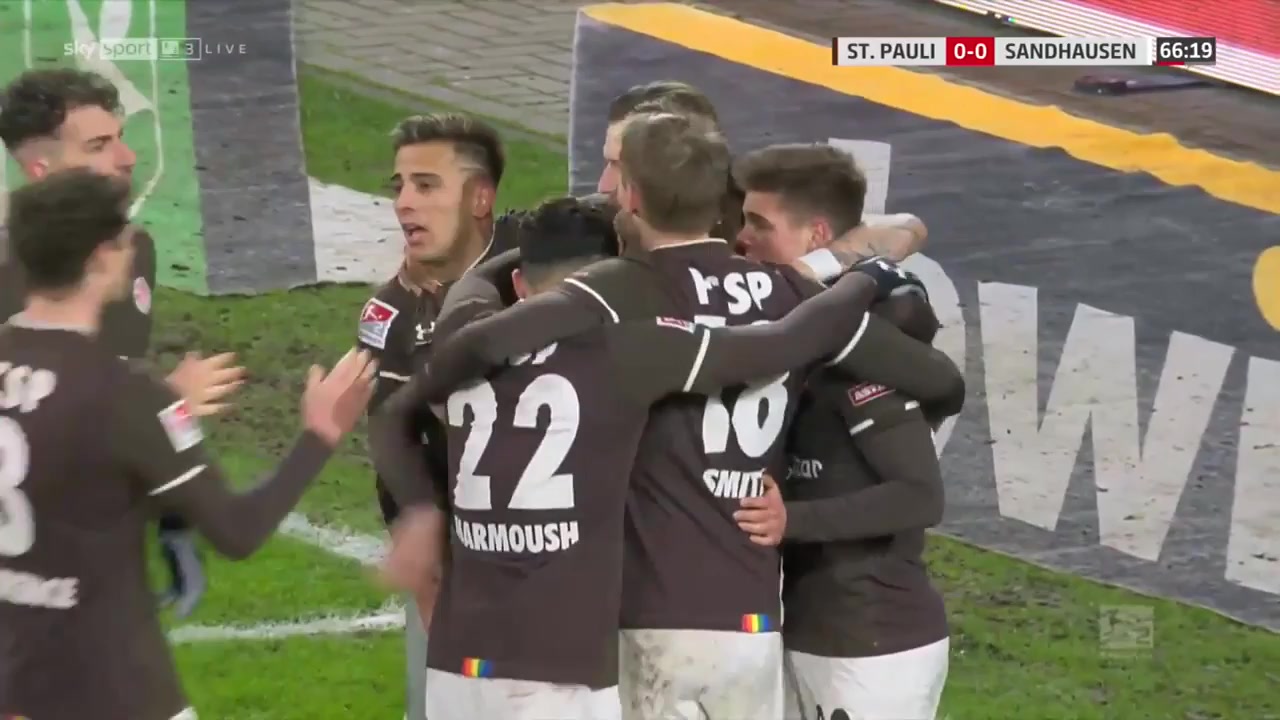 GER D2 St. Pauli Vs SV Sandhausen Daniel-Kofi Kyereh Goal in 66 min, Score 1:0