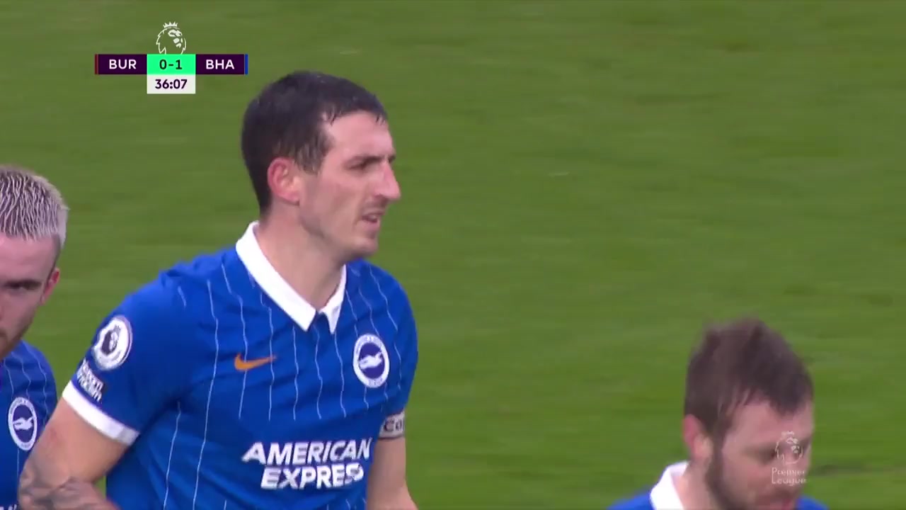 36 Burnley Vs Brighton Hove Albion 36 skor gol Lewis Dunk, skor 0:1