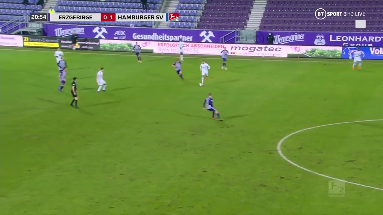 GER D2 Erzgebirge Aue Vs Hamburger SV David Kinsombi Goal in 20 min, Score 0:2