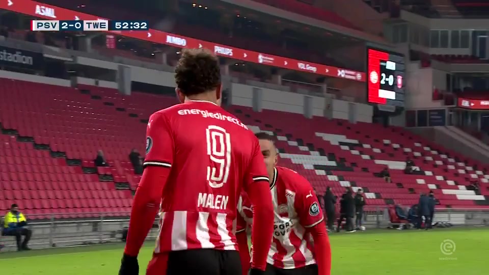 HOL D1 PSV Eindhoven Vs FC Twente Enschede Donyell Malen Goal in 53 min, Score 3:0