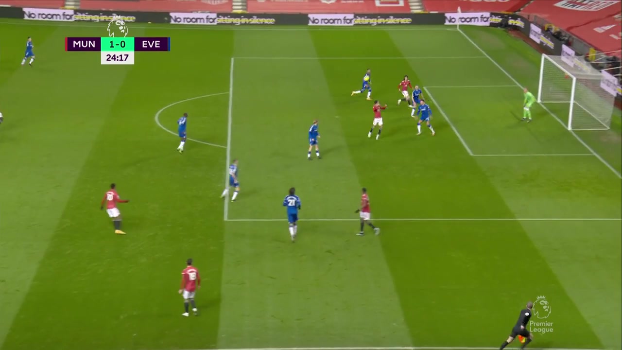 EPL Manchester United Vs Everton 24 phút Edinson CavaniVào, ghi bàn 1:0