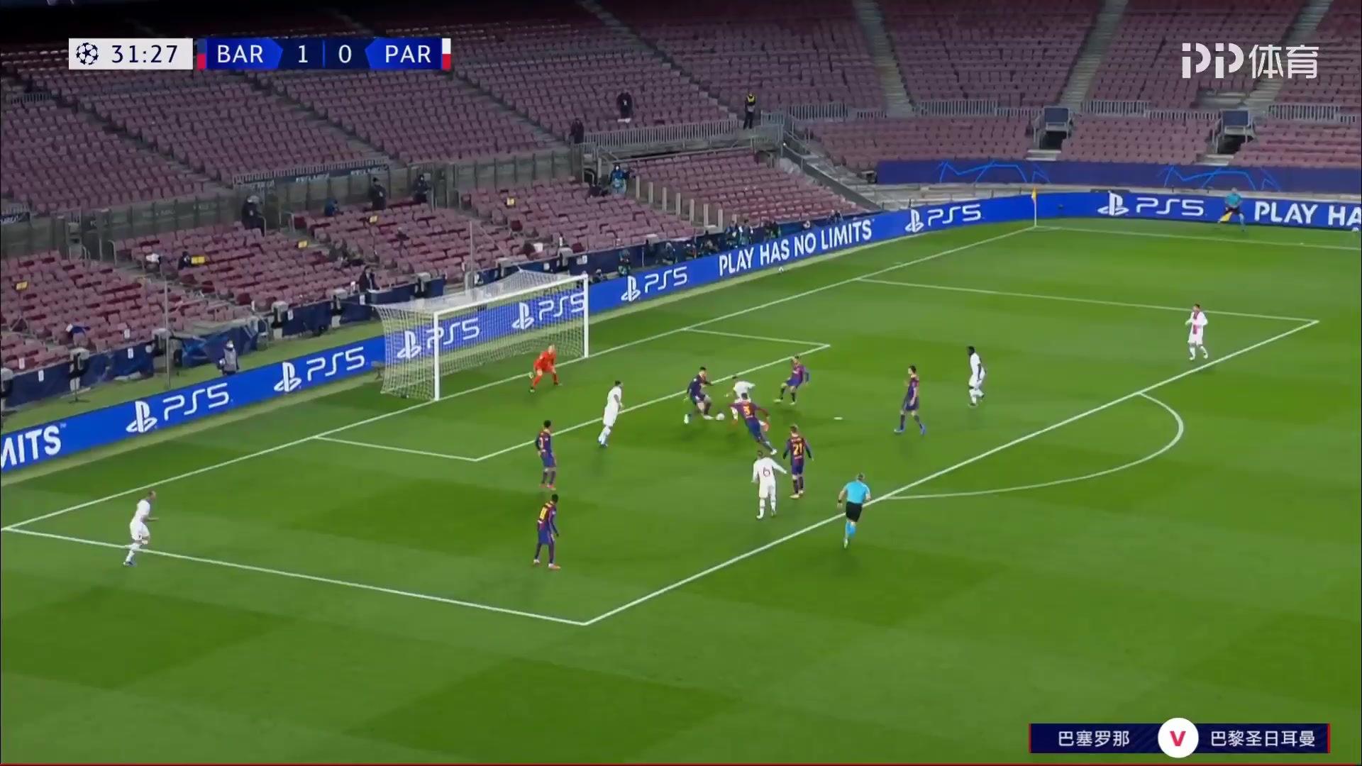 UEFA CL FC Barcelona Vs Paris Saint Germain (PSG) Kylian Mbappe Lottin Goal in 31 min, Score 1:1