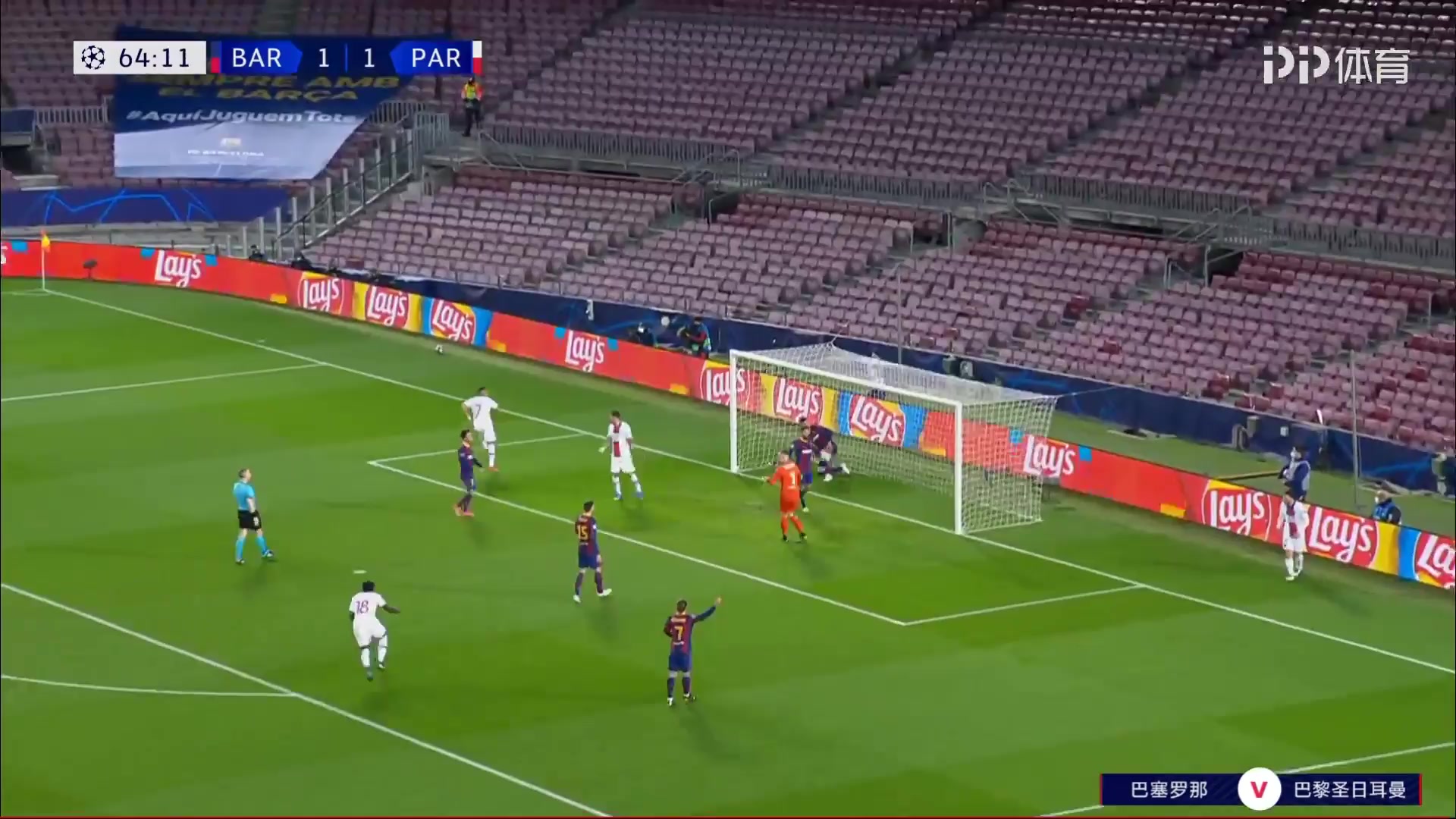 UEFA CL FC Barcelona Vs Paris Saint Germain (PSG) Kylian Mbappe Lottin Goal in 65 min, Score 1:2