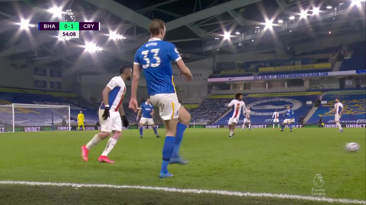 EPL Brighton Hove Albion Vs Crystal Palace Joel Veltman Goal in 55 min, Score 1:1