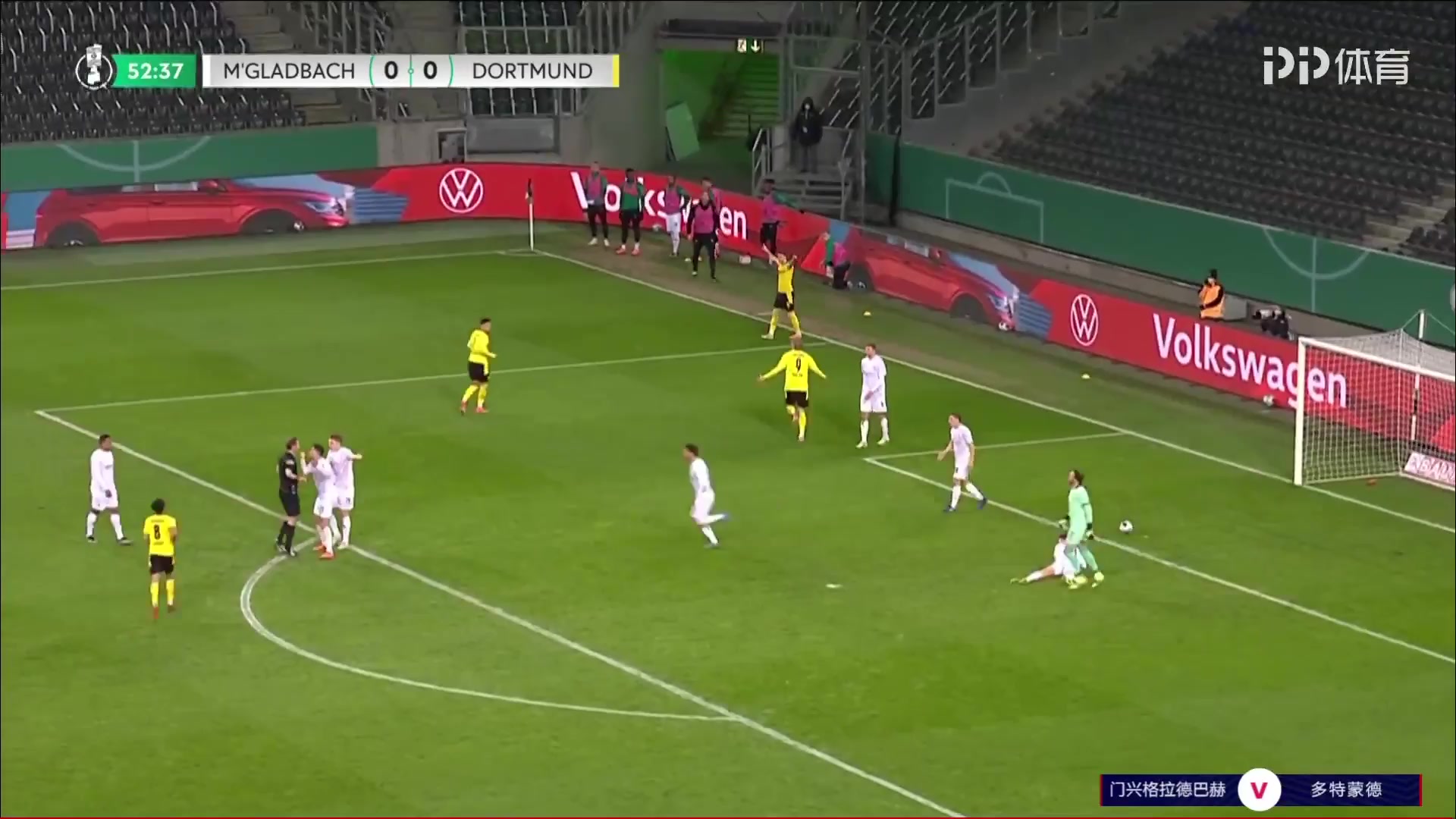 GERC Borussia Monchengladbach Vs Borussia Dortmund 54 phút Erling HaalandVào, ghi bàn 0:1