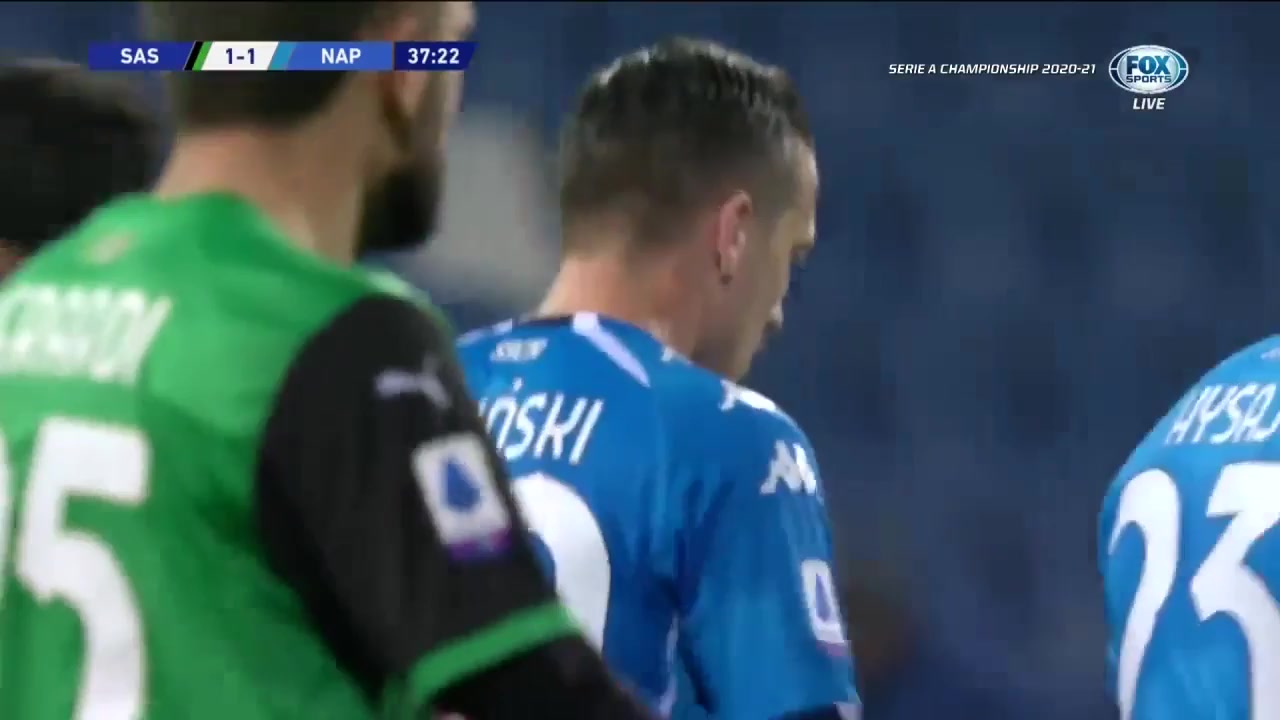 Serie A Sassuolo Vs Napoli Piotr Zielinski Goal in 37 min, Score 1:1