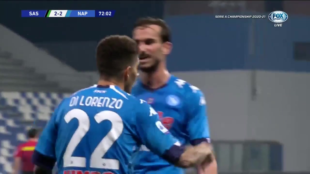 Serie A Sassuolo Vs Napoli Giovanni Di Lorenzo Goal in 72 min, Score 2:2