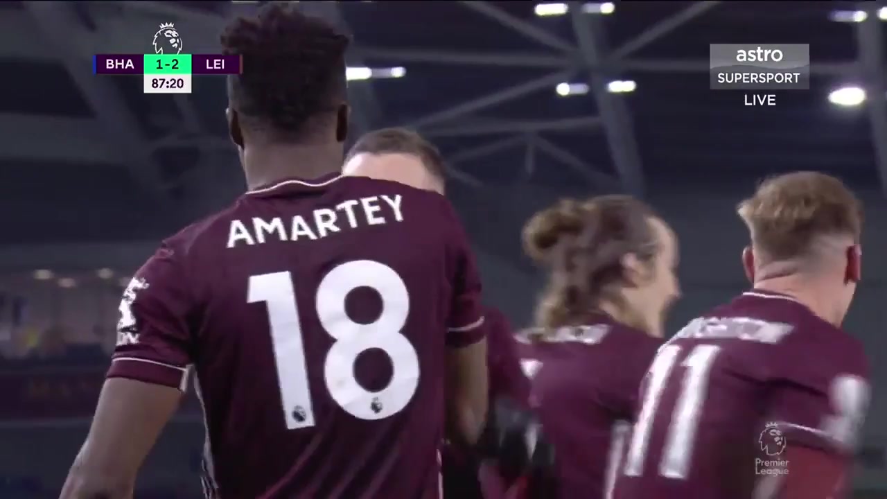 EPL Brighton Hove Albion Vs Leicester City Daniel Amartey Goal in 88 min, Score 1:2