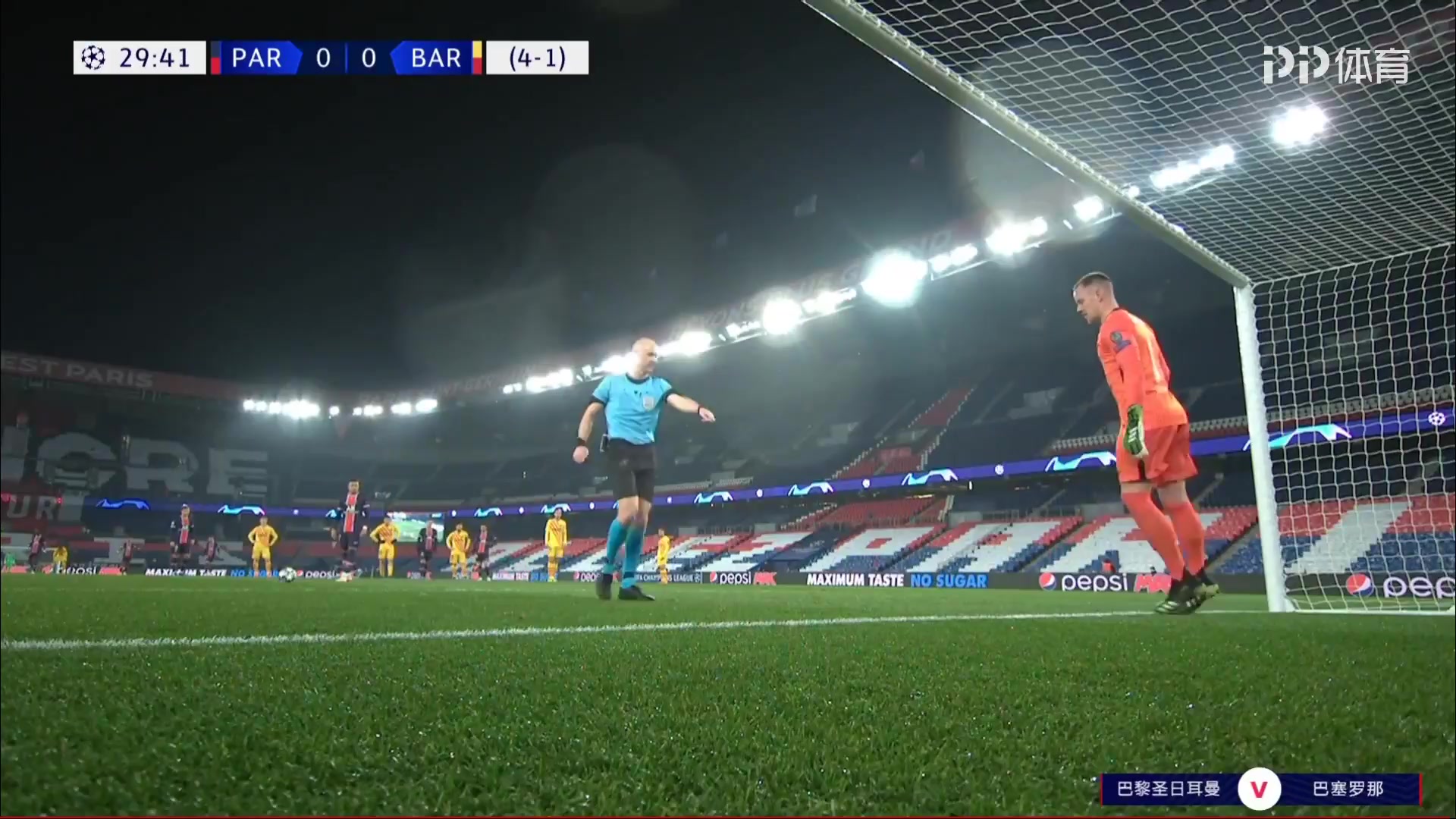 UEFA CL Paris Saint Germain (PSG) Vs FC Barcelona Kylian Mbappe Lottin Goal in 29 min, Score 1:0