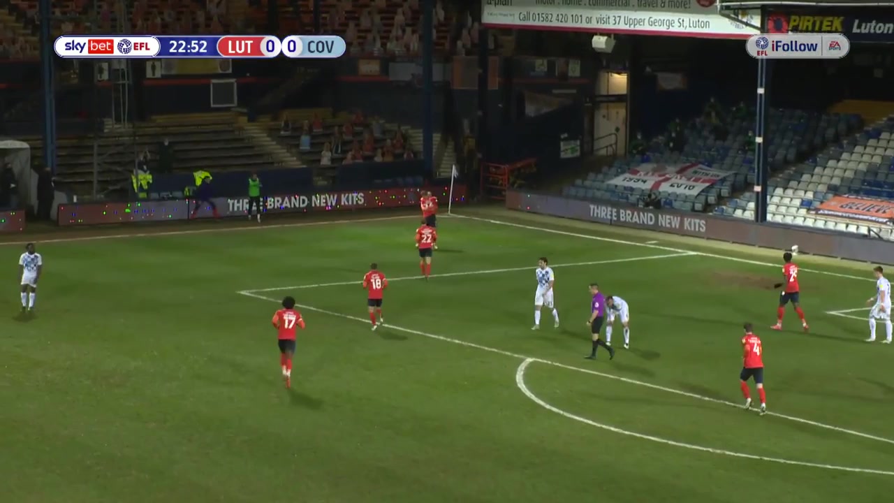 ENG LCH Luton Town Vs Coventry City 22 ทำประตู James Bree ประตู, ทำคะแนน 1:0