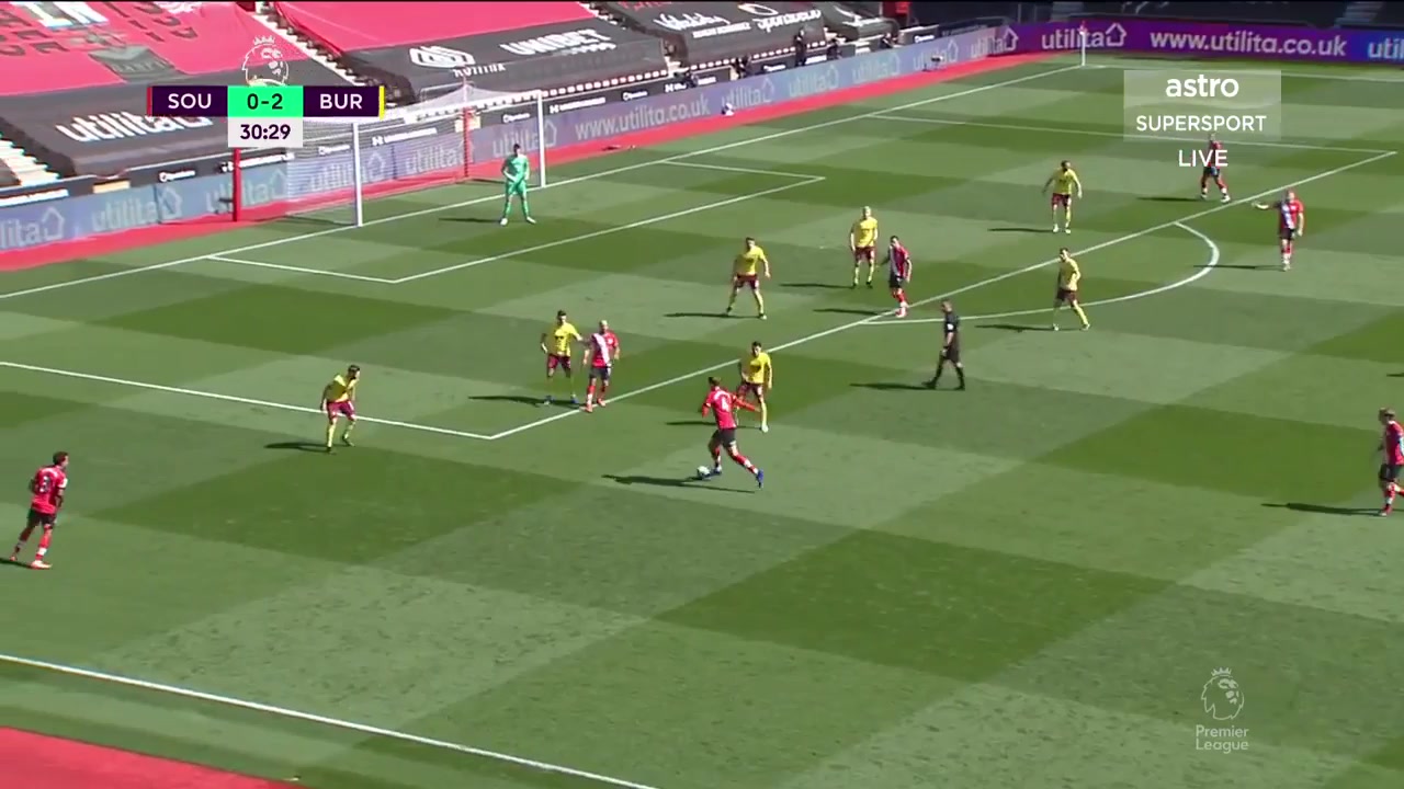 EPL Southampton Vs Burnley Stuart Armstrong Goal in 30 min, Score 1:2