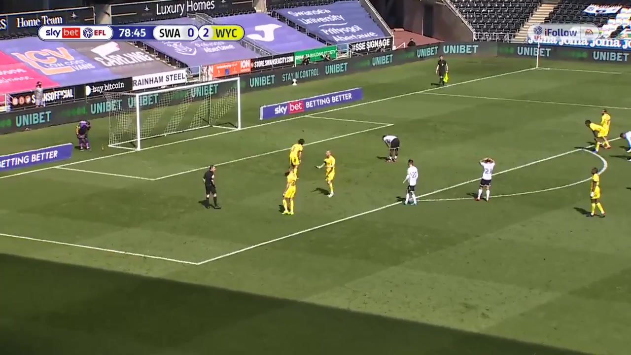 ENG LCH Swansea City Vs Wycombe Wanderers Jamal Lowe Goal in 80 min, Score 1:2