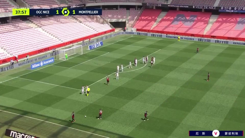 11 Nice Vs Montpellier 38 skor gol , skor 2:1