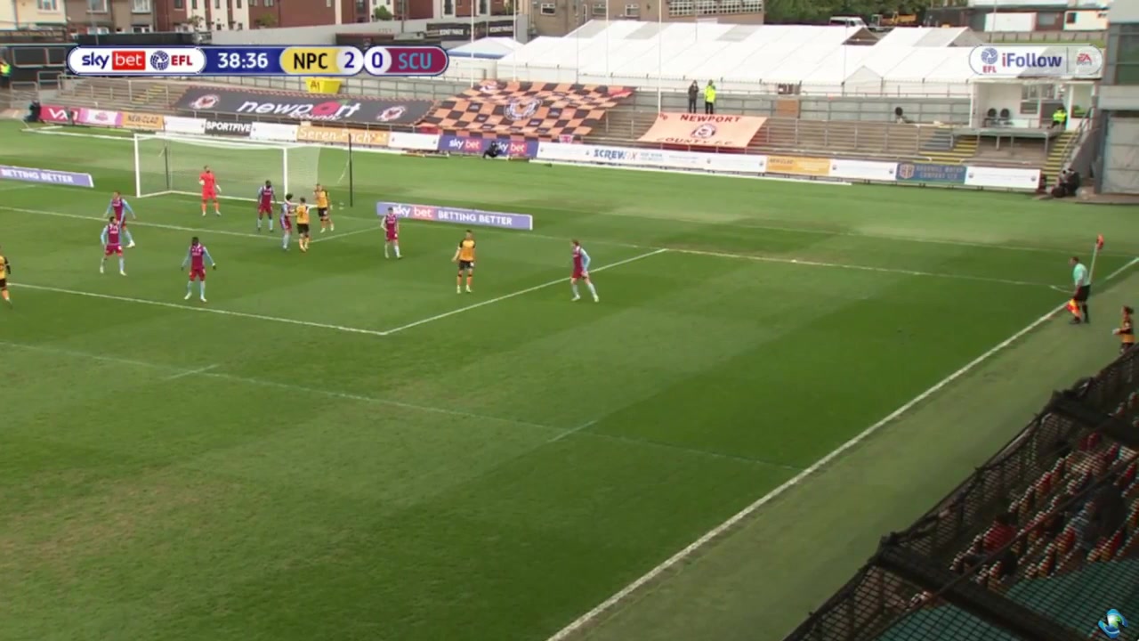 ENG L2 Newport County Vs Scunthorpe United Lewis Collins Goal in 39 min, Score 3:0