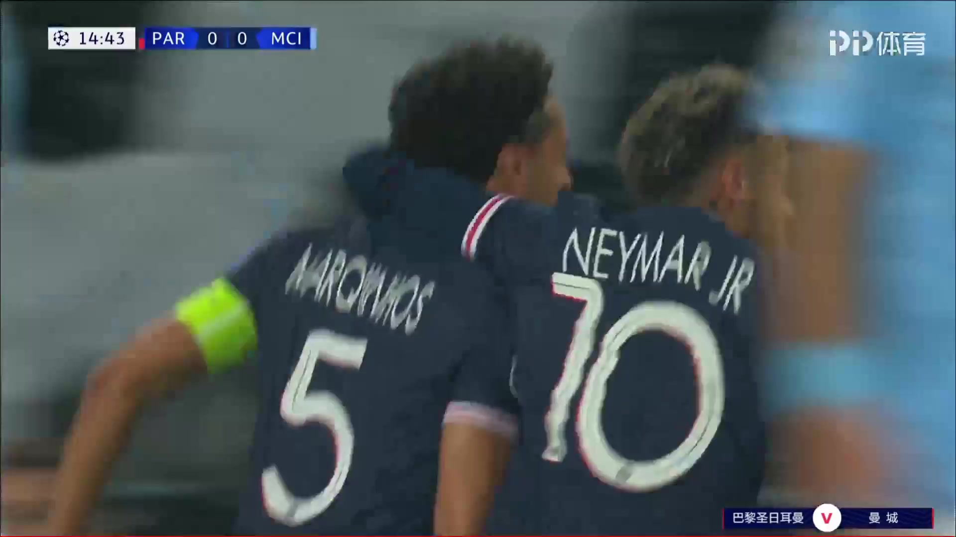 UEFA CL Paris Saint Germain (PSG) Vs Manchester City Marcos Aoas Correa,Marquinhos Goal in 14 min, Score 1:0