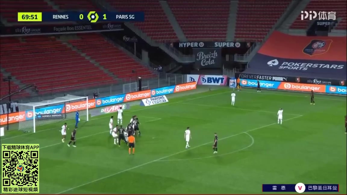 Ligue1 Rennes Vs Paris Saint Germain (PSG) Sehrou Guirassy Goal in 70 min, Score 1:1