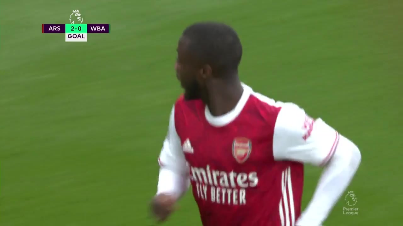 36 Arsenal Vs West Bromwich(WBA) 33 skor gol Nicolas Pepe, skor 2:0