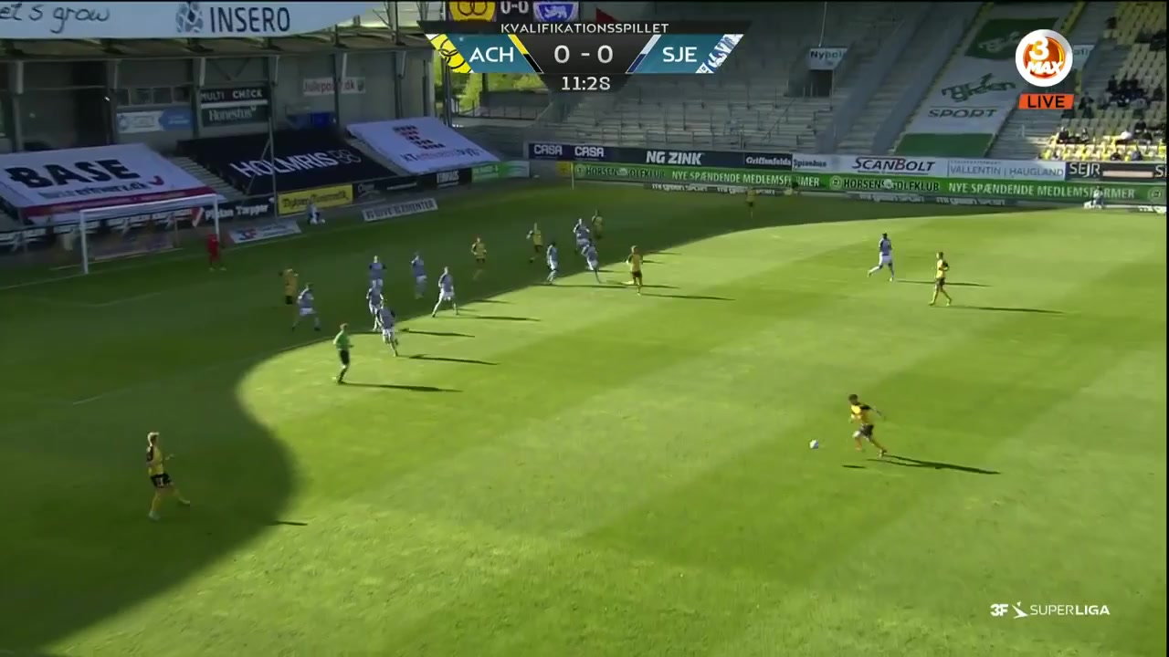 DEN SASL AC Horsens Vs Sonderjyske 12 phút Alexander LudwigVào, ghi bàn 1:0