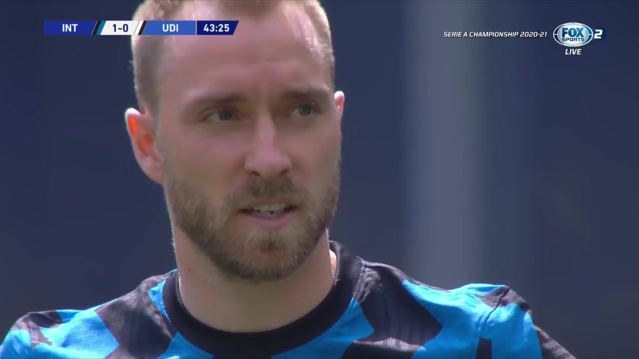 Serie A Inter Milan Vs Udinese Christian Eriksen Goal in 43 min, Score 2:0