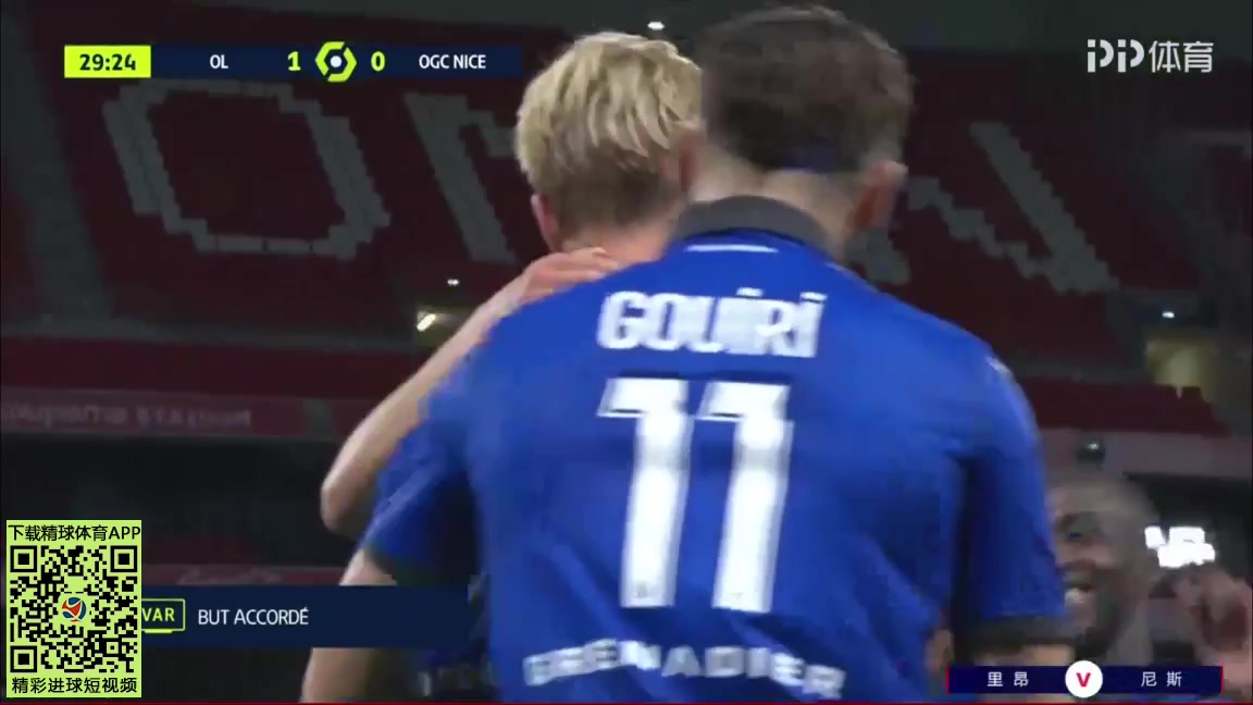 Ligue1 Lyon Vs Nice Kasper Dolberg Goal in 25 min, Score 1:1