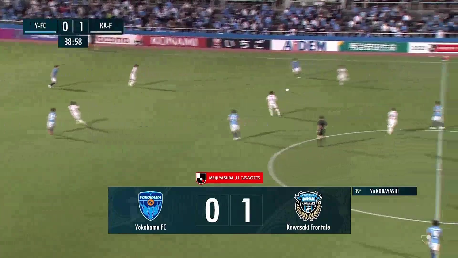 JPN D1 Yokohama FC Vs Kawasaki Frontale Yu Kobayashi Goal in 38 min, Score 0:1