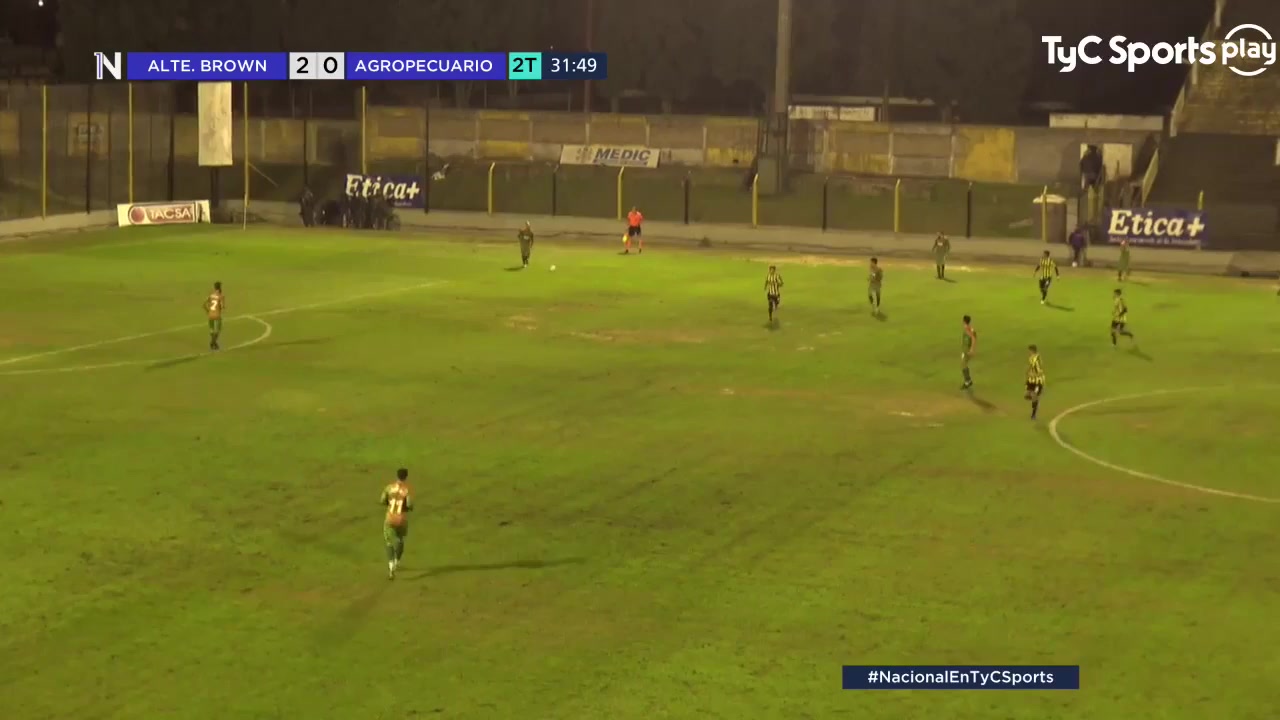 ARG D2 Almirante Brown Vs Agropecuario de Carlos Casares 77 phút Brian Leonel BlandoVào, ghi bàn 2:1