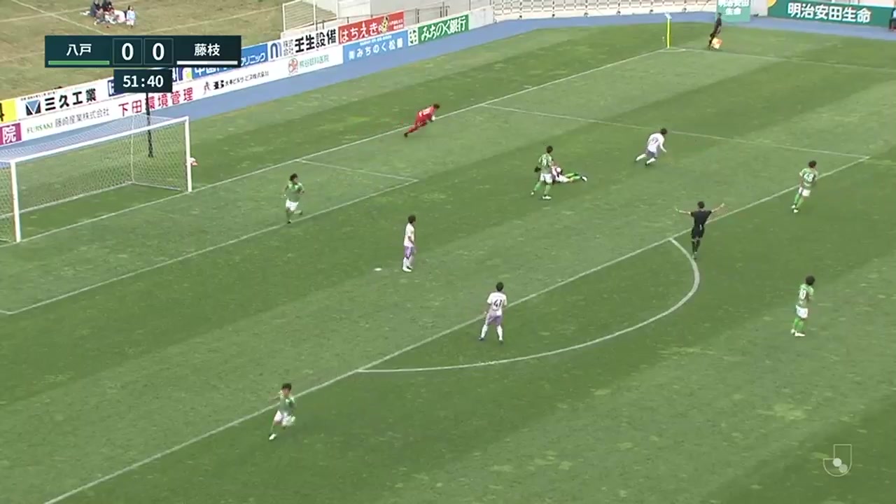 日丙 万劳雷八户 Vs 藤枝MYFC 53分Shimada进球,比分1:0