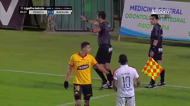 ECU D1 Tecnico Universitario Vs Barcelona SC(ECU) Damian Rodrigo Diaz Goal in 86 min, Score 1:2