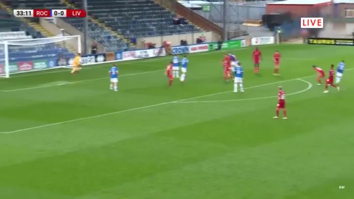 ENG JPT Rochdale Vs Liverpool U21 Liam Kelly Goal in 32 min, Score 1:0