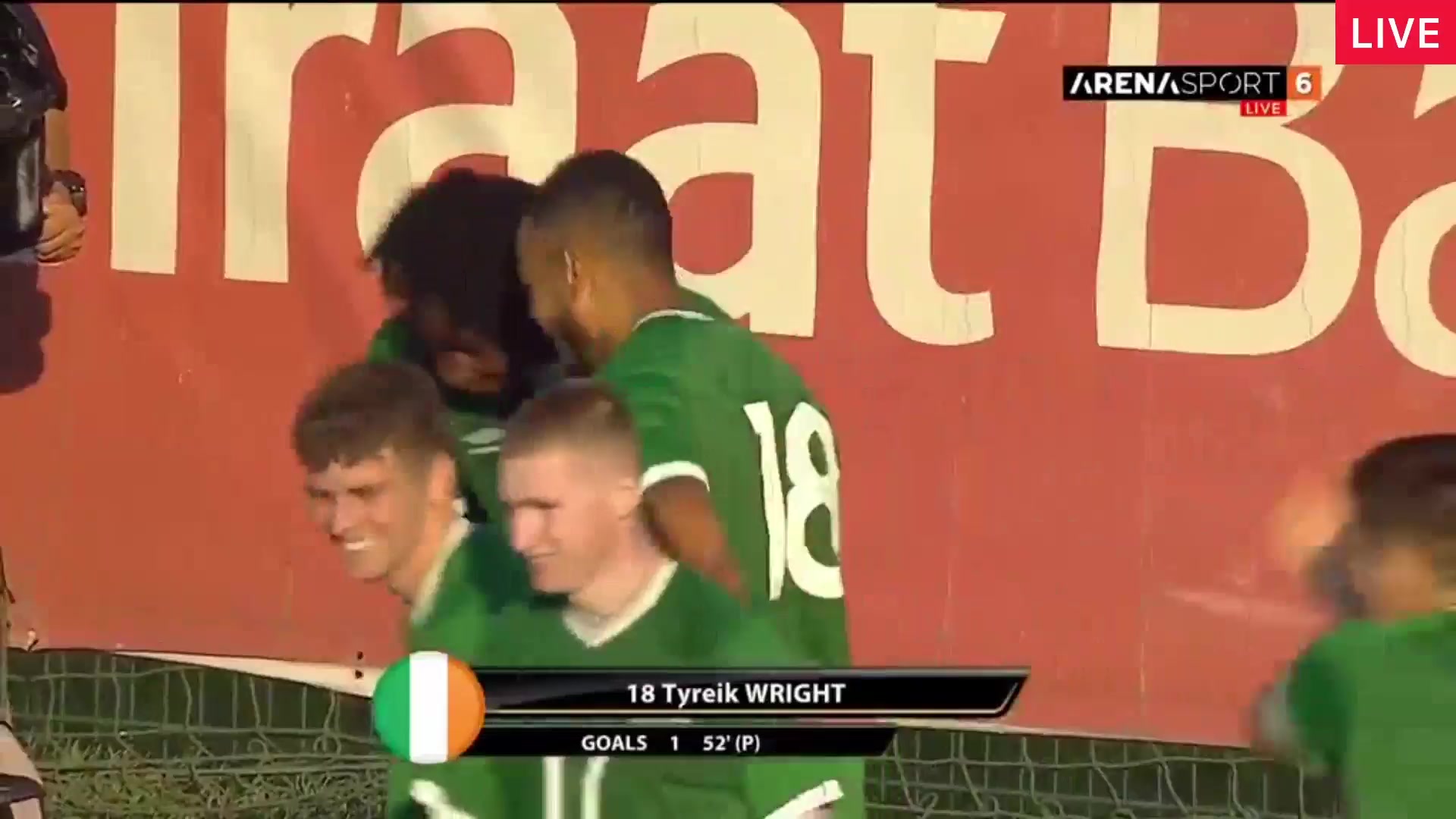 UEFA  U21Q Bosnia-Herzegovina U21 Vs Ireland U21 Tyreik Wright Goal in 52 min, Score 0:1