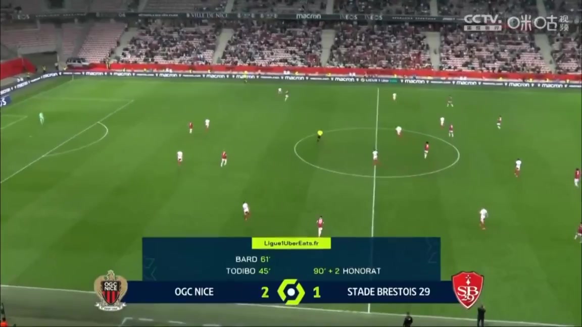 11 Nice Vs Stade Brestois 92 skor gol Franck Honorat, skor 2:1