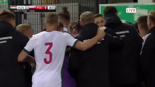 UEFA  U21Q Hungary U21 Vs Poland U21 Andras Nemeth Goal in 49 min, Score 1:0