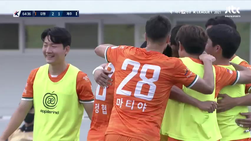KOR D1 Gangwon FC Vs Jeju United Lee Jung Hyub Goal in 64 min, Score 2:1