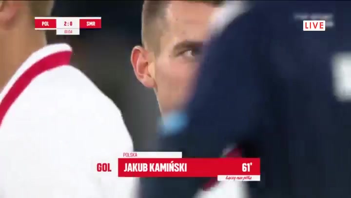 UEFA  U21Q Poland U21 Vs San Marino U21 Jakub Kaminski Goal in 60 min, Score 2:0