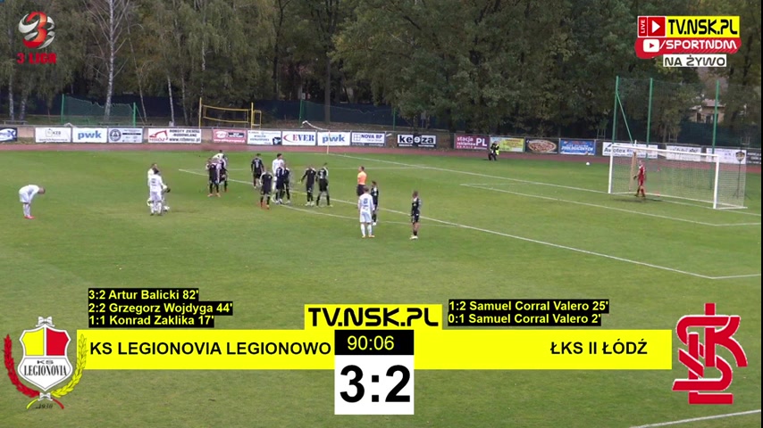 IV liga KS Legionovia Legionowo Vs LKS Lodz II Zjawinski D. Goal in 90 min, Score 4:2