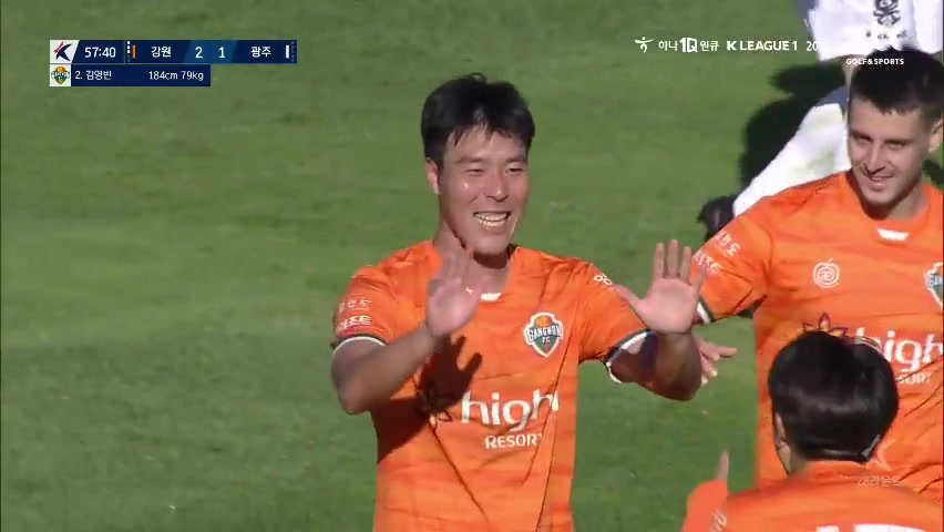 韓K聯 江原FC Vs 光州FC 57分金榮彬進球,比分2:1