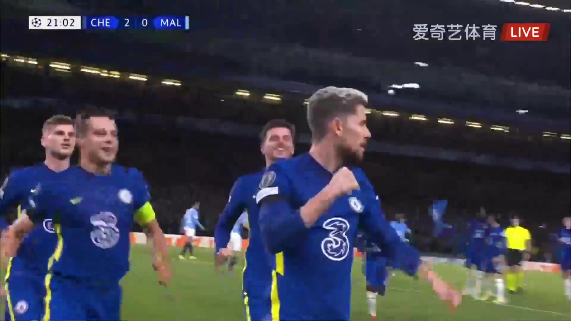 UEFA CL Chelsea Vs Malmo FF Jorge Luiz Frello Filho，Jorginho Goal in 20 min, Score 2:0