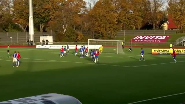 DEN D1 Fremad Amager Vs Hvidovre IF Kim Engel Aabech Goal in 33 min, Score 1:1