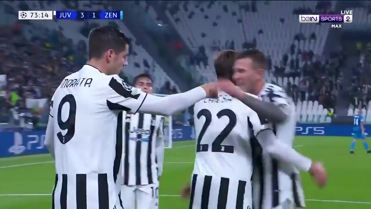 UEFA CL Juventus Vs Zenit St. Petersburg Federico Chiesa Goal in 73 min, Score 3:1