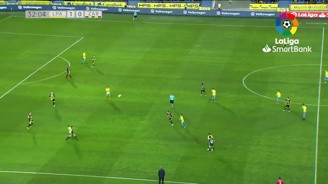 SPA D2 Las Palmas Vs Real Zaragoza Sergio Bermejo Lillo Goal in 32 min, Score 1:1