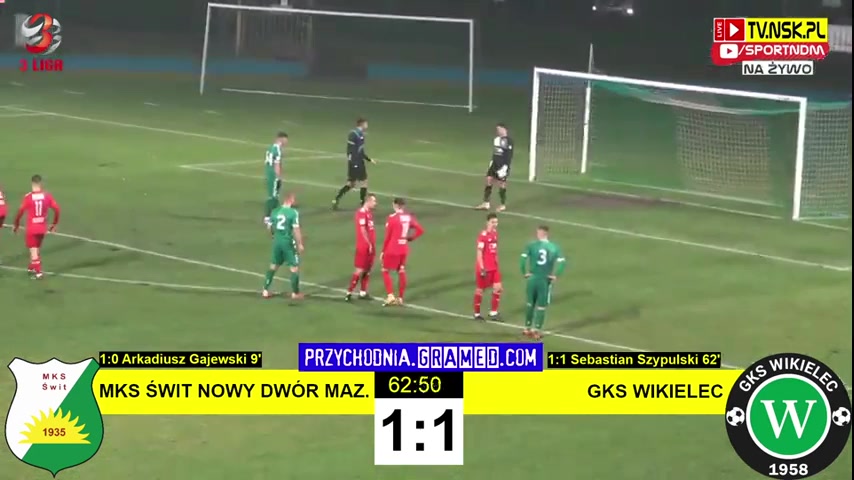 IV liga Swit Nowy Dwor Mazowiecki Vs Wikielec Gajewski A. Goal in 63 min, Score 2:1